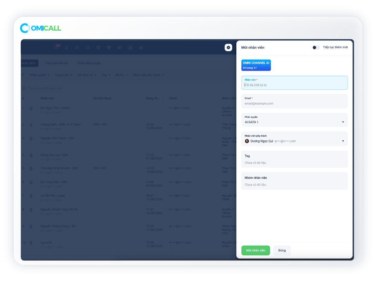 Mời nhân viên qua email