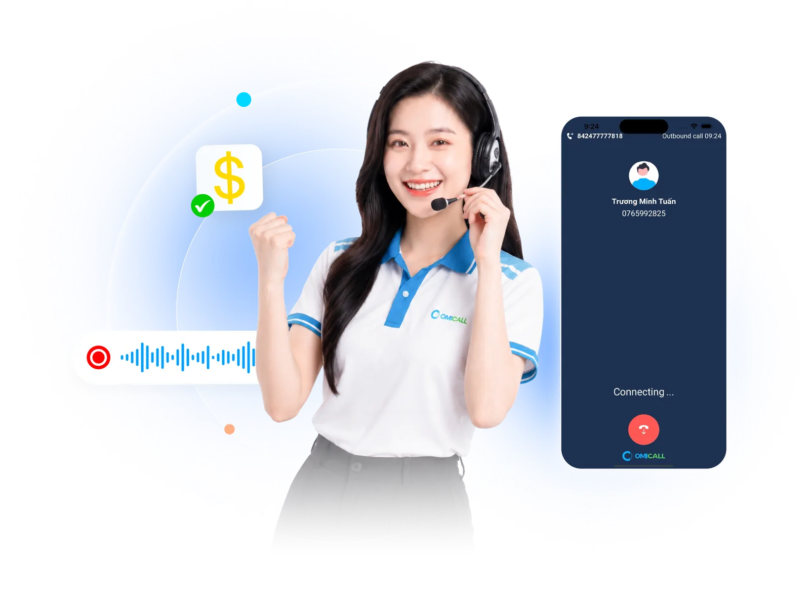 Nhân viên tổng đài OMICall đang thực hiện cuộc gọi