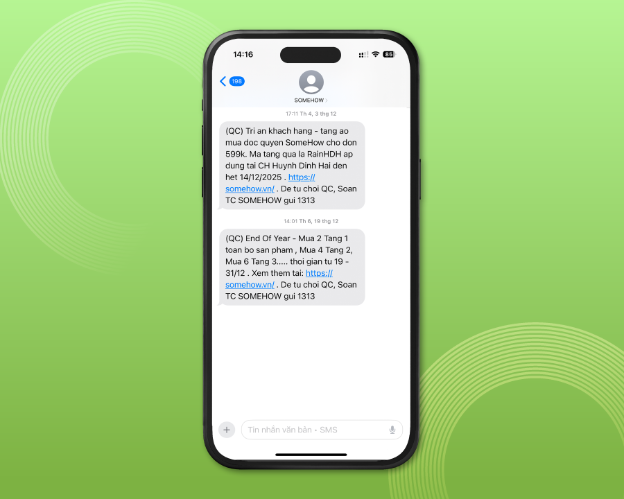 Sample SMS Brandname message showing a brand name instead of a phone number
