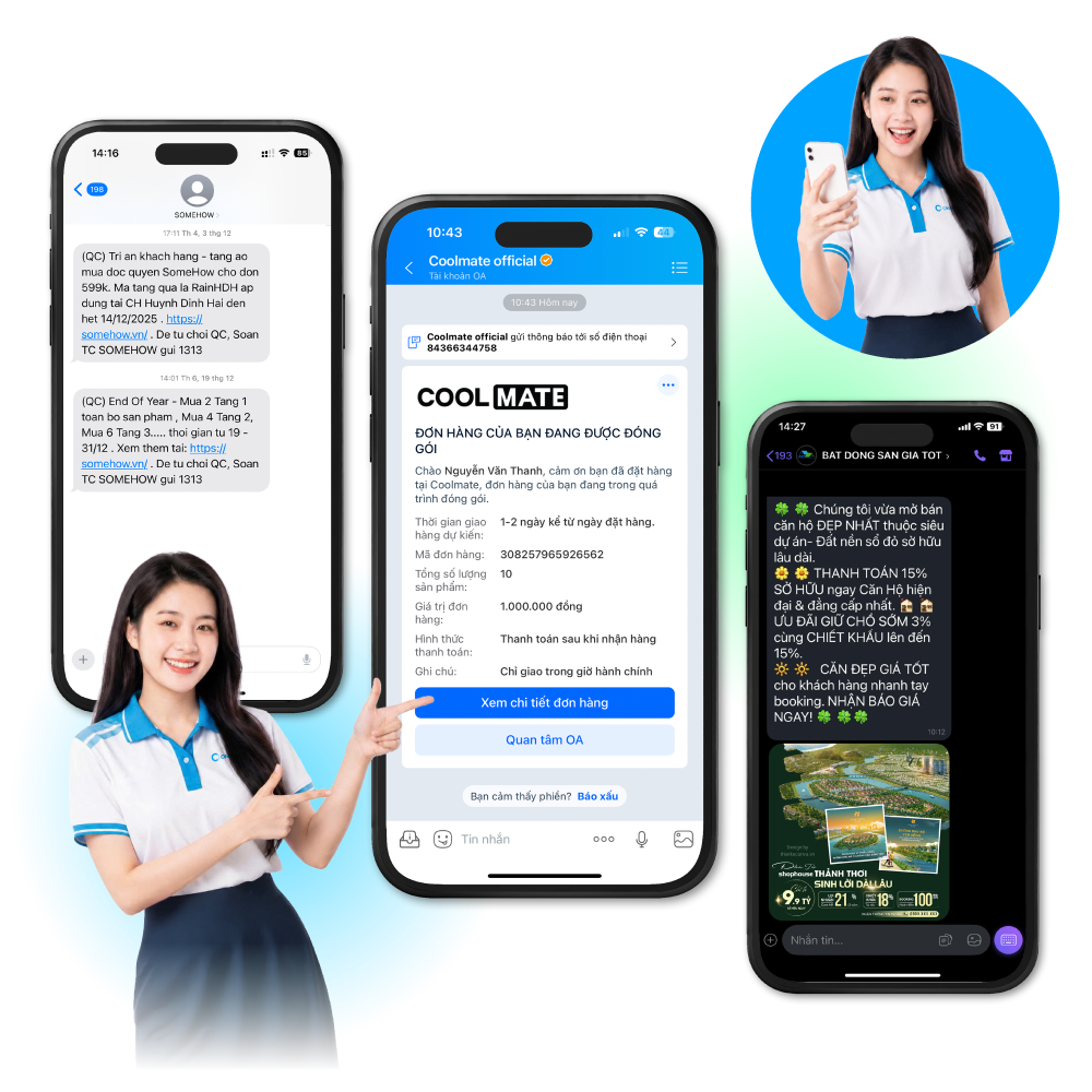 SMS Brandname and Zalo ZBS messaging illustration