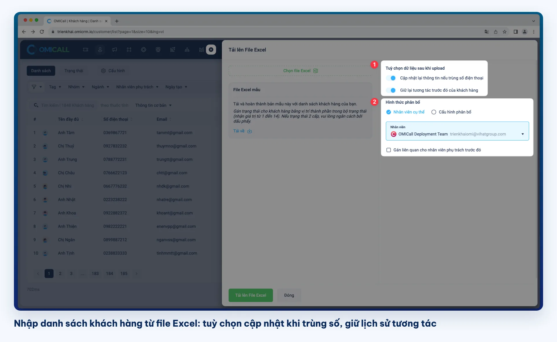 Nhập danh sách khách hàng từ file Excel trên OMICall khi chuyển đổi dữ liệu