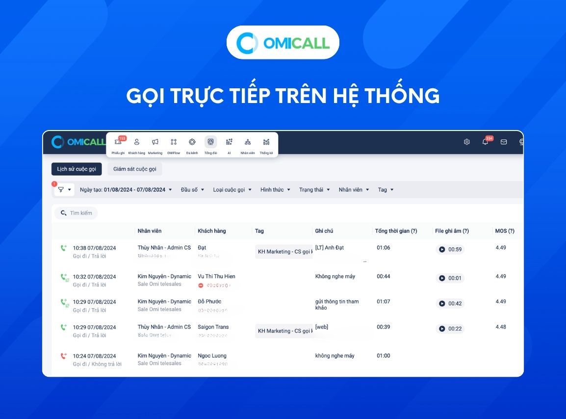 Gọi trực tiếp trên hệ thống