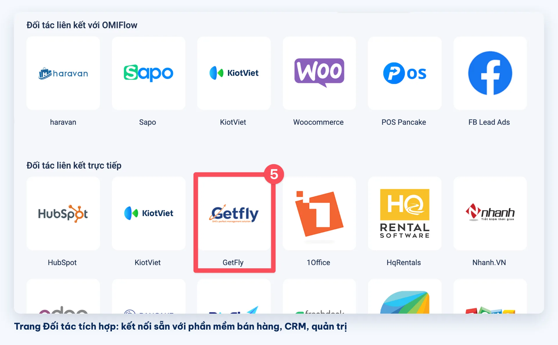 Trang Đối tác tích hợp trên OMICall