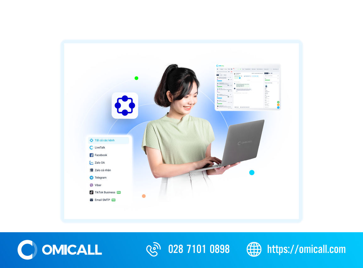 Nhân viên dùng tổng đài Facebook trên OMICall quản lý Facebook, Zalo, Livetalk, TikTok trong một hộp thư