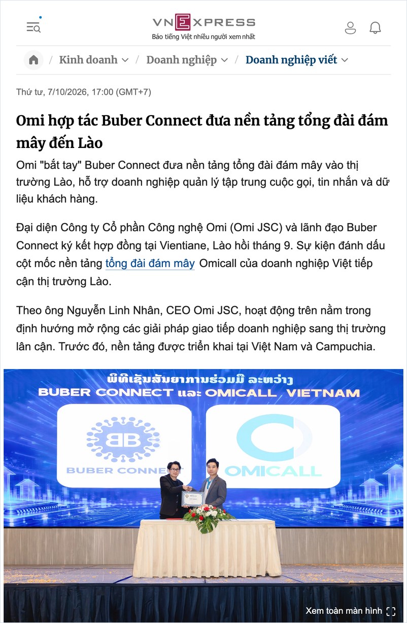 VnExpress đưa tin OMI JSC hợp tác Buber Connect
